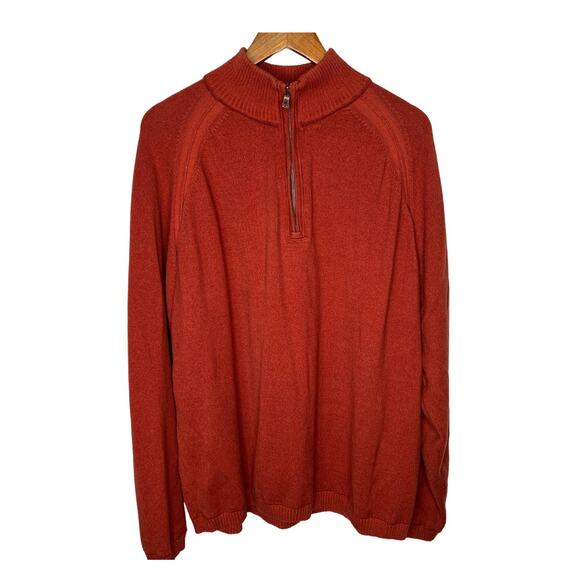 Tommy Bahama Mens XXL 1/4 Zip Sweater Pullover Long Sleeve Burnt Orange Rust Red - Picture 1 of 7